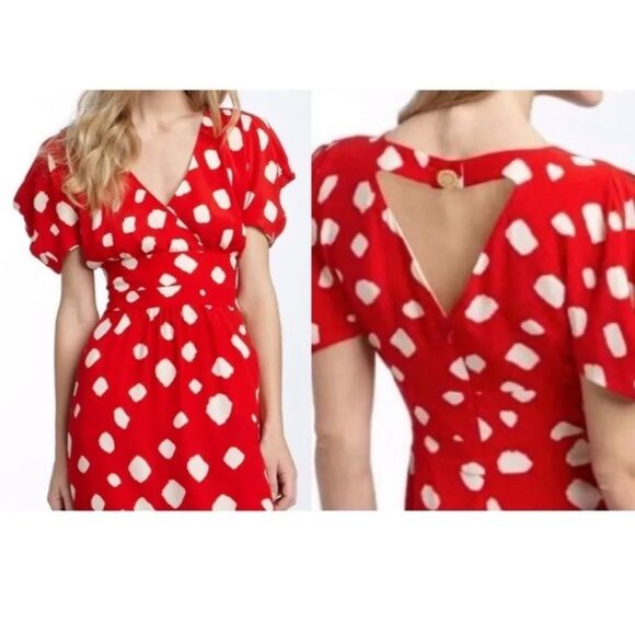 Leifsdottir Size 4 Shibori Red Cold Shoulder Dress - Picture 2 of 7